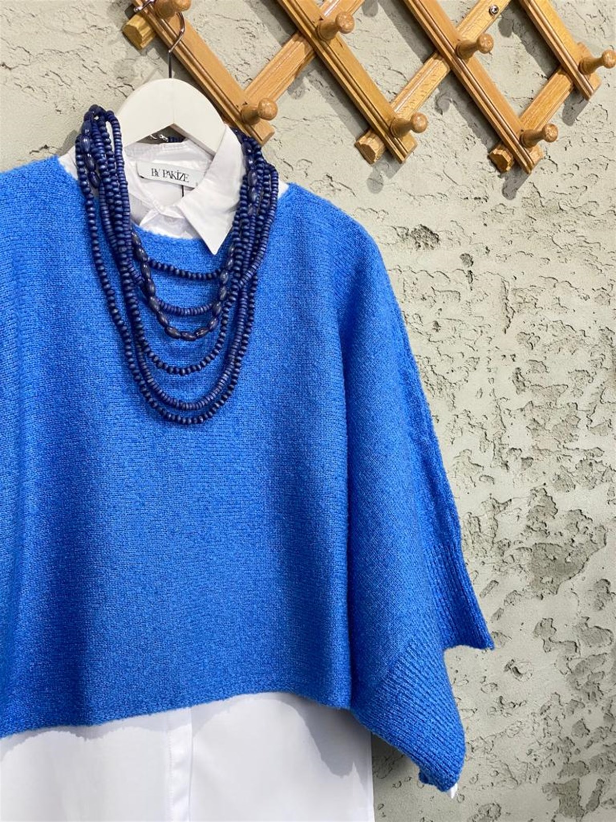 Buklet Örgü Panço Kazak (Mavi)