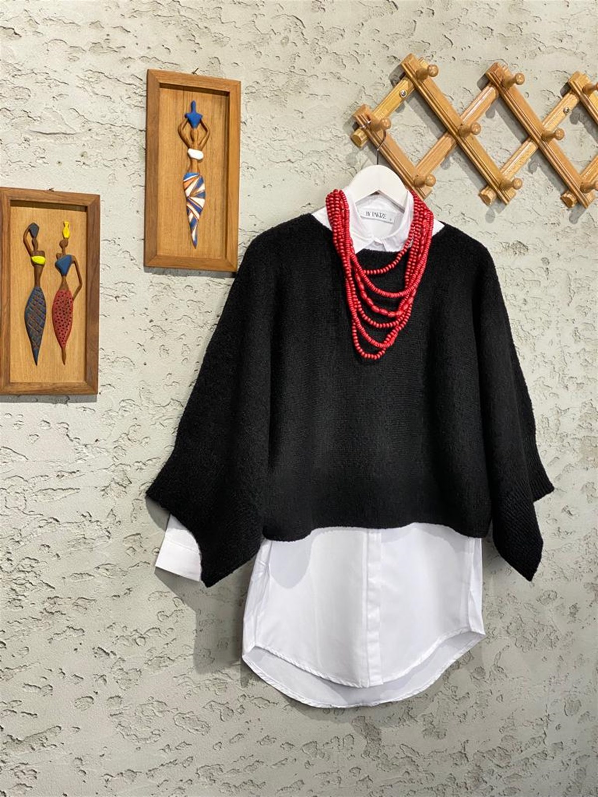 Buklet Örgü Panço Kazak (Siyah)