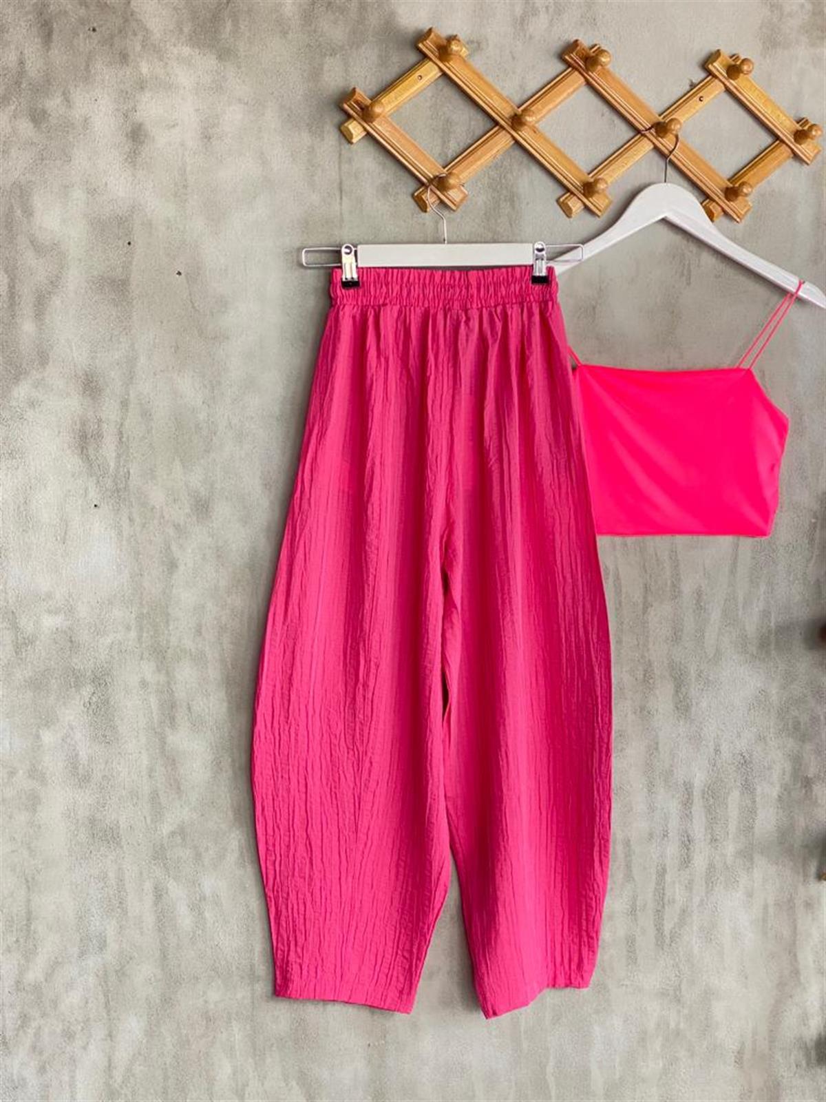 Bürümcük Kumaş Şalvar Model Pantolon (Fuşya)
