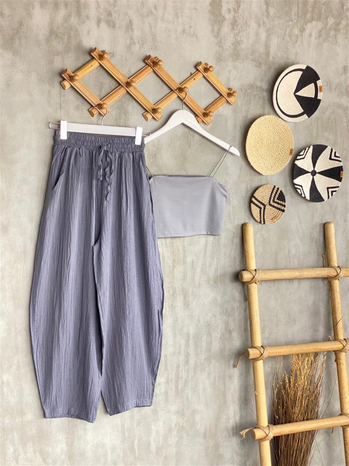 Bürümcük Kumaş Şalvar Model Pantolon (Gri)