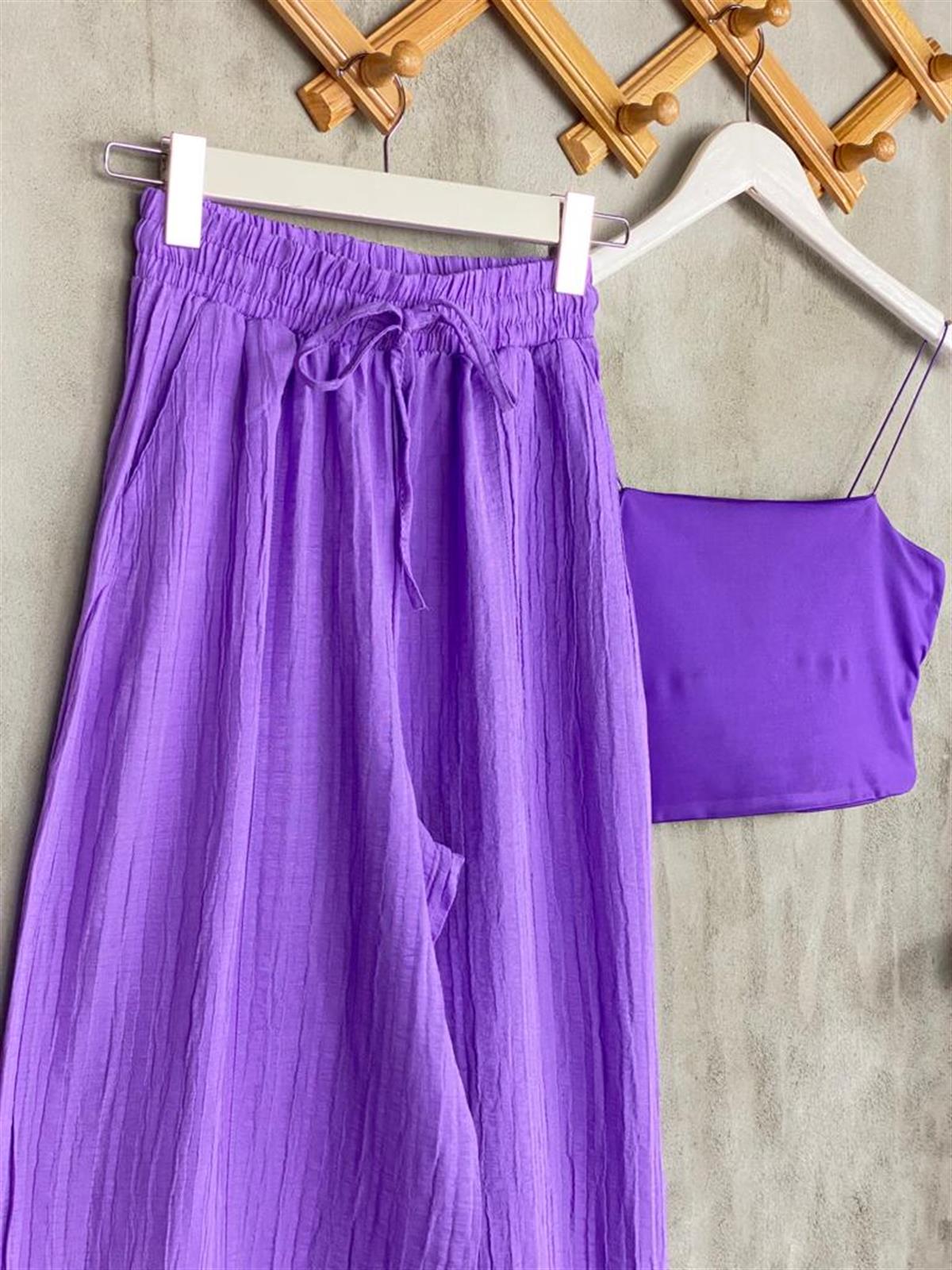 Bürümcük Kumaş Şalvar Model Pantolon (Lila)