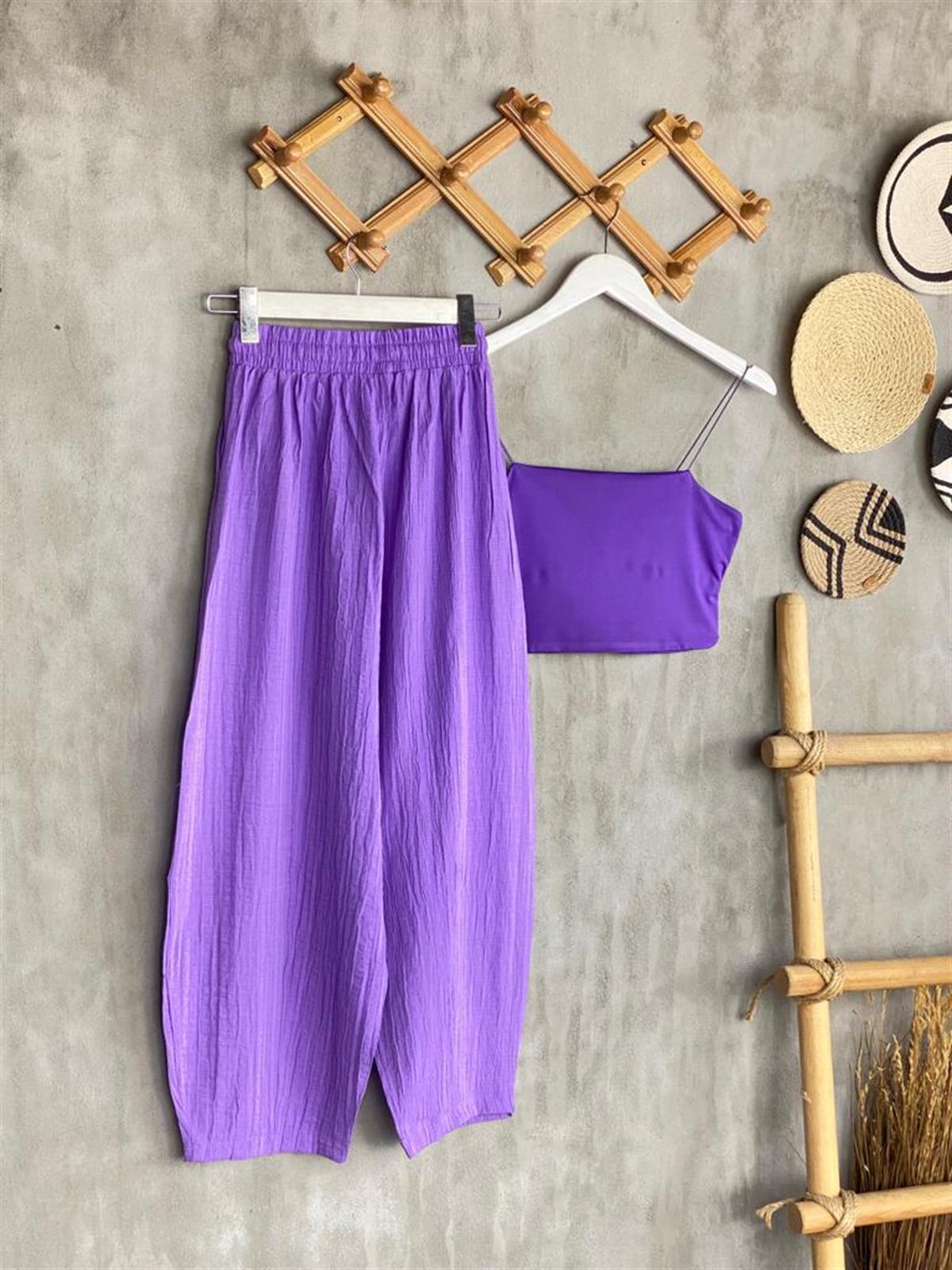Bürümcük Kumaş Şalvar Model Pantolon (Lila)
