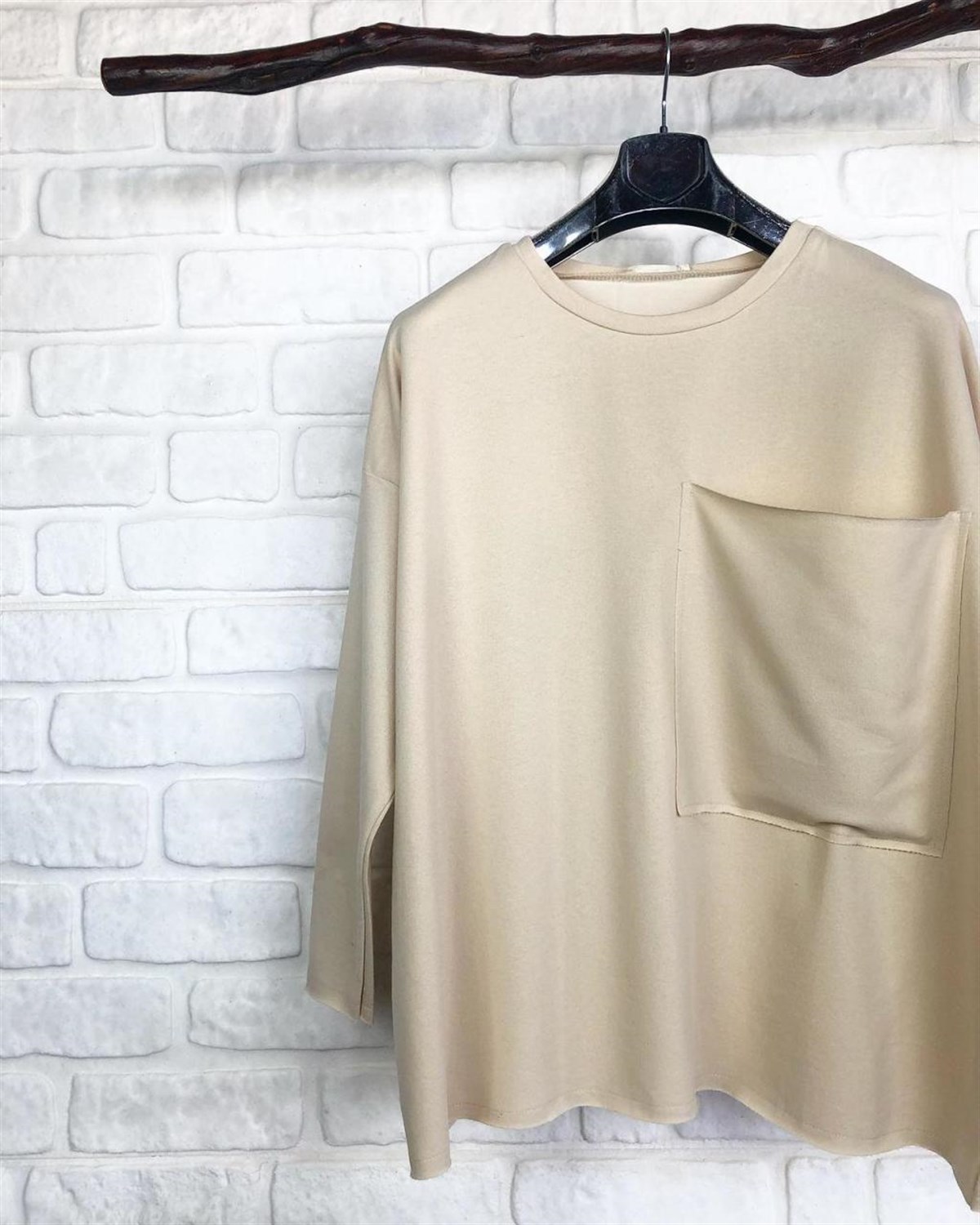 büyük cepli salaş sweatshirt (ekru)