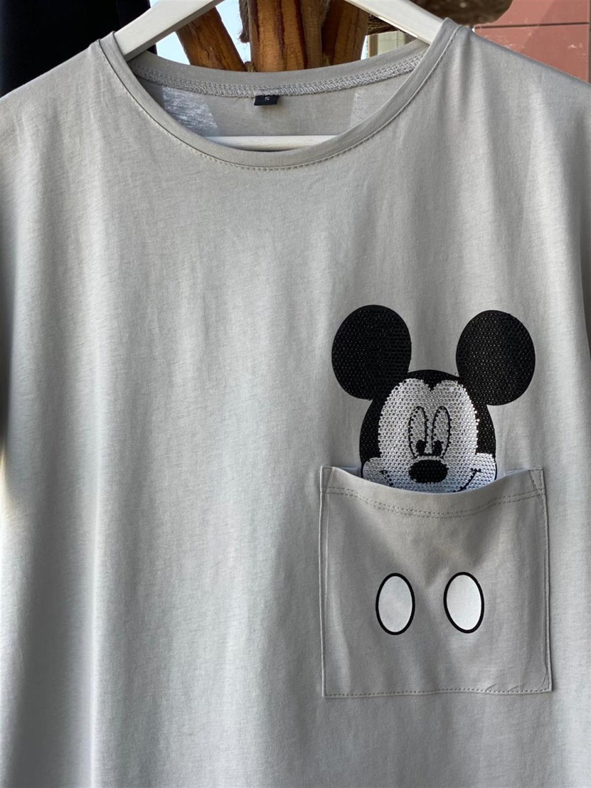 Cebi Mickey Mouse Taş Detaylı Tunik Tshirt (GRİ)