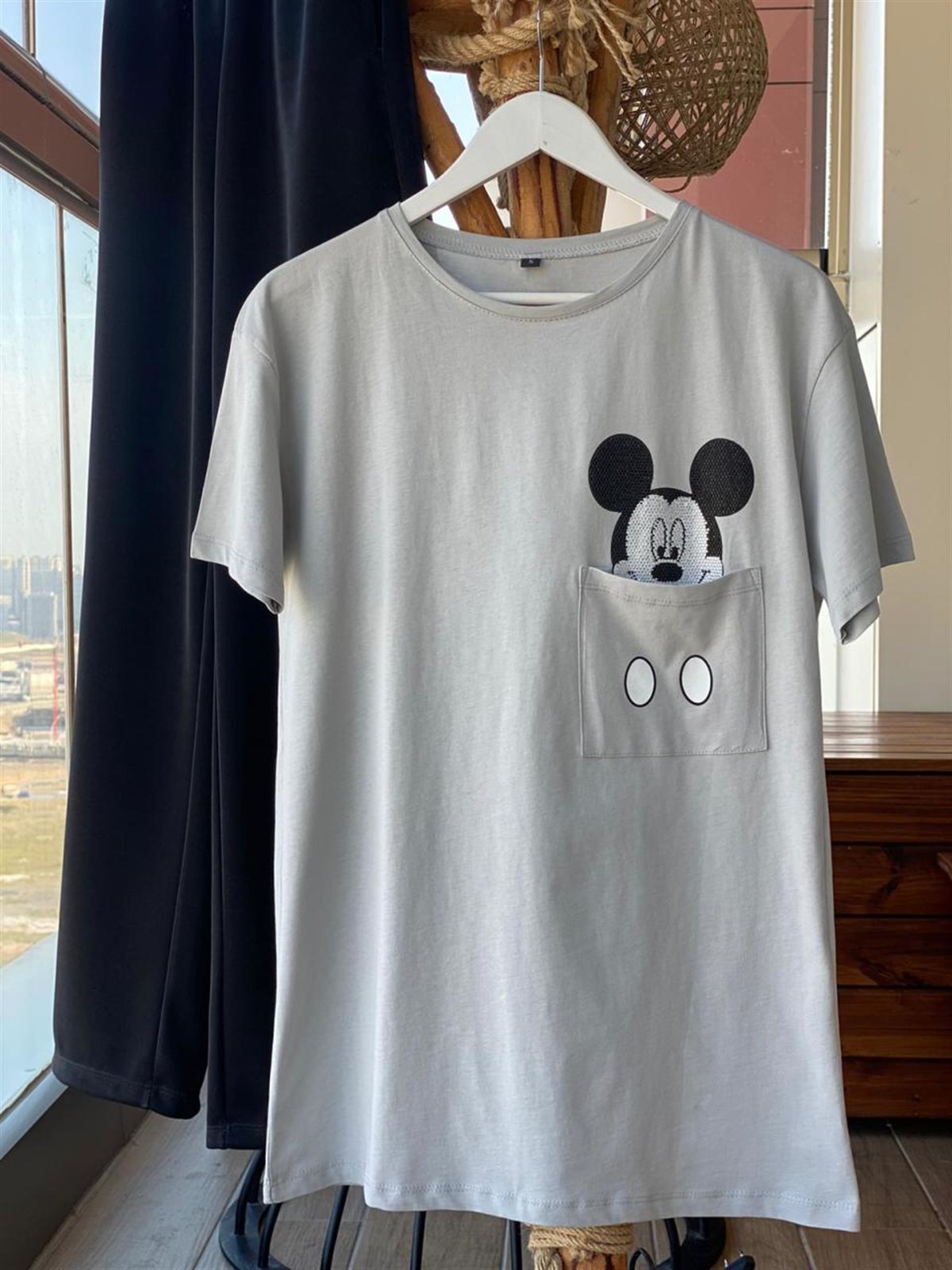 Cebi Mickey Mouse Taş Detaylı Tunik Tshirt (GRİ)