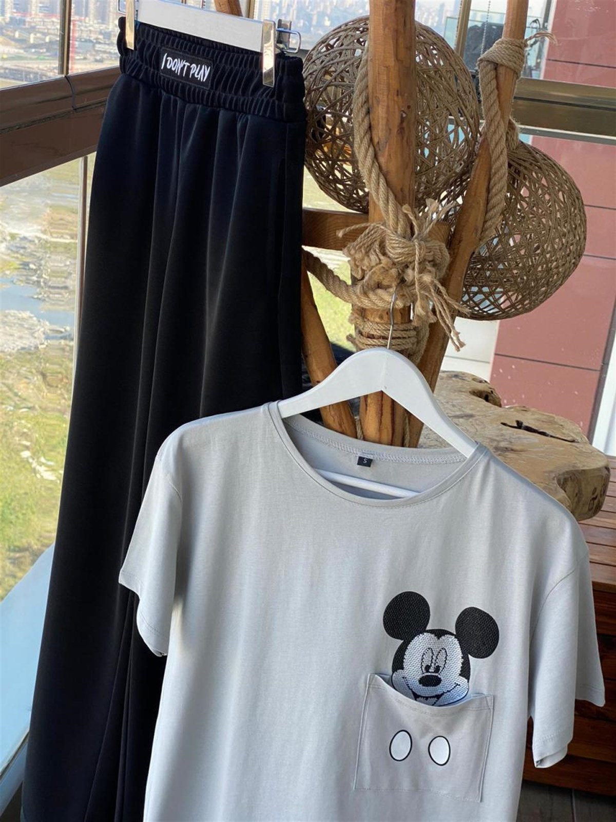 Cebi Mickey Mouse Taş Detaylı Tunik Tshirt (GRİ)