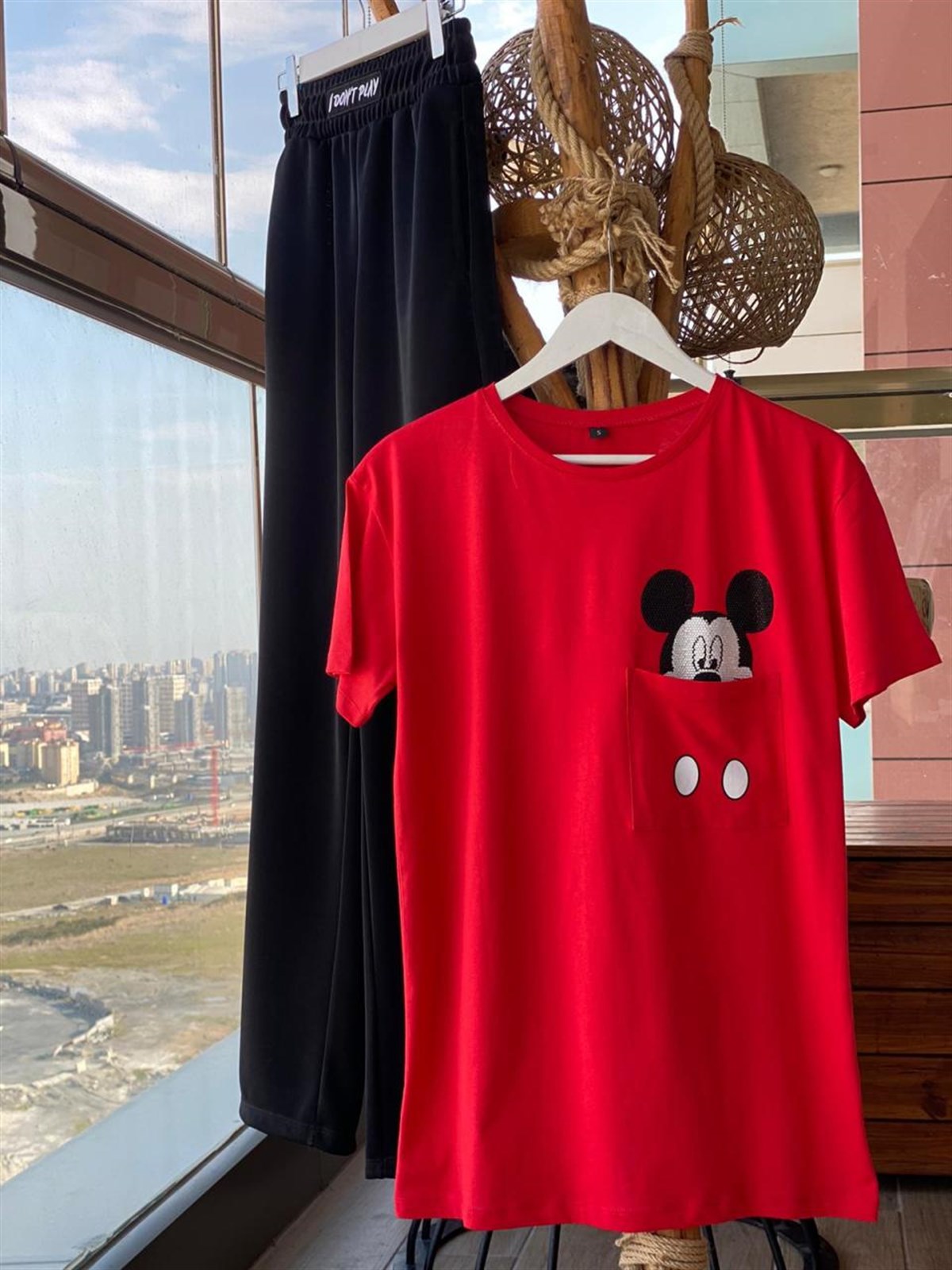 Cebi Mickey Mouse Taş Detaylı Tunik Tshirt (KIRMIZI)