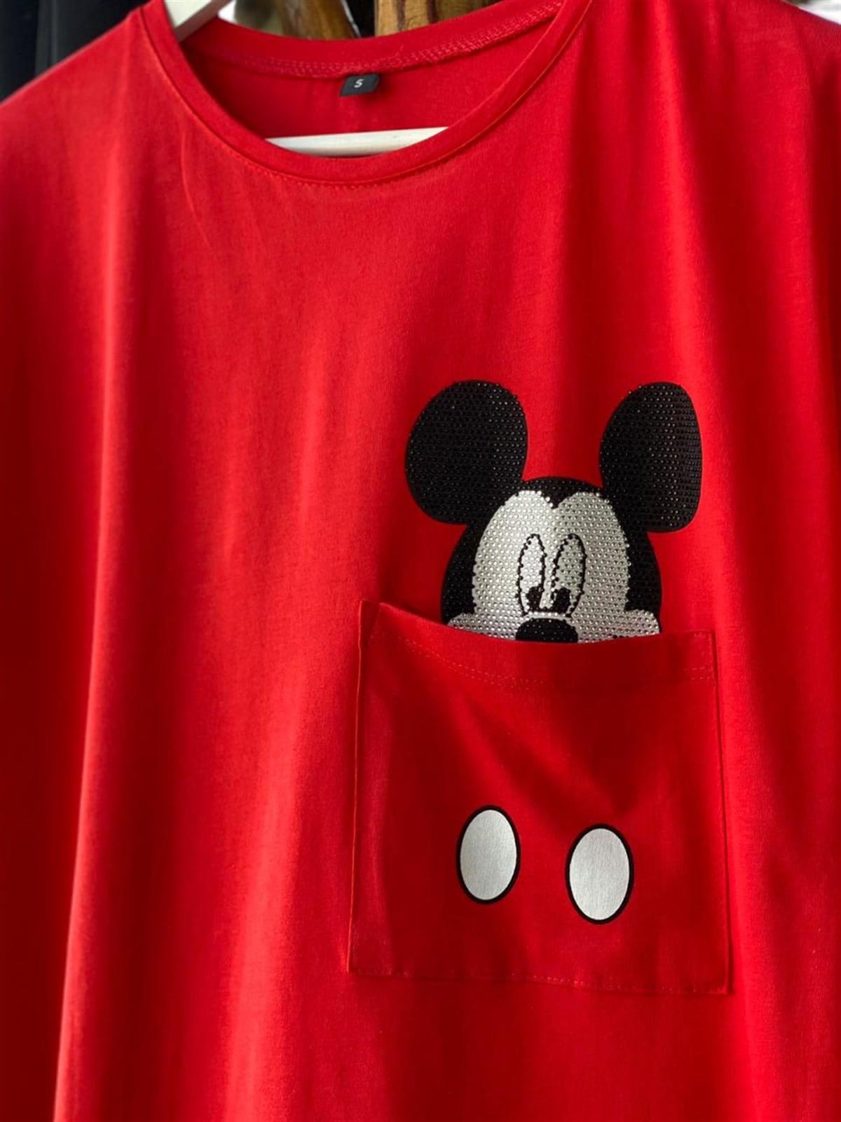 Cebi Mickey Mouse Taş Detaylı Tunik Tshirt (KIRMIZI)
