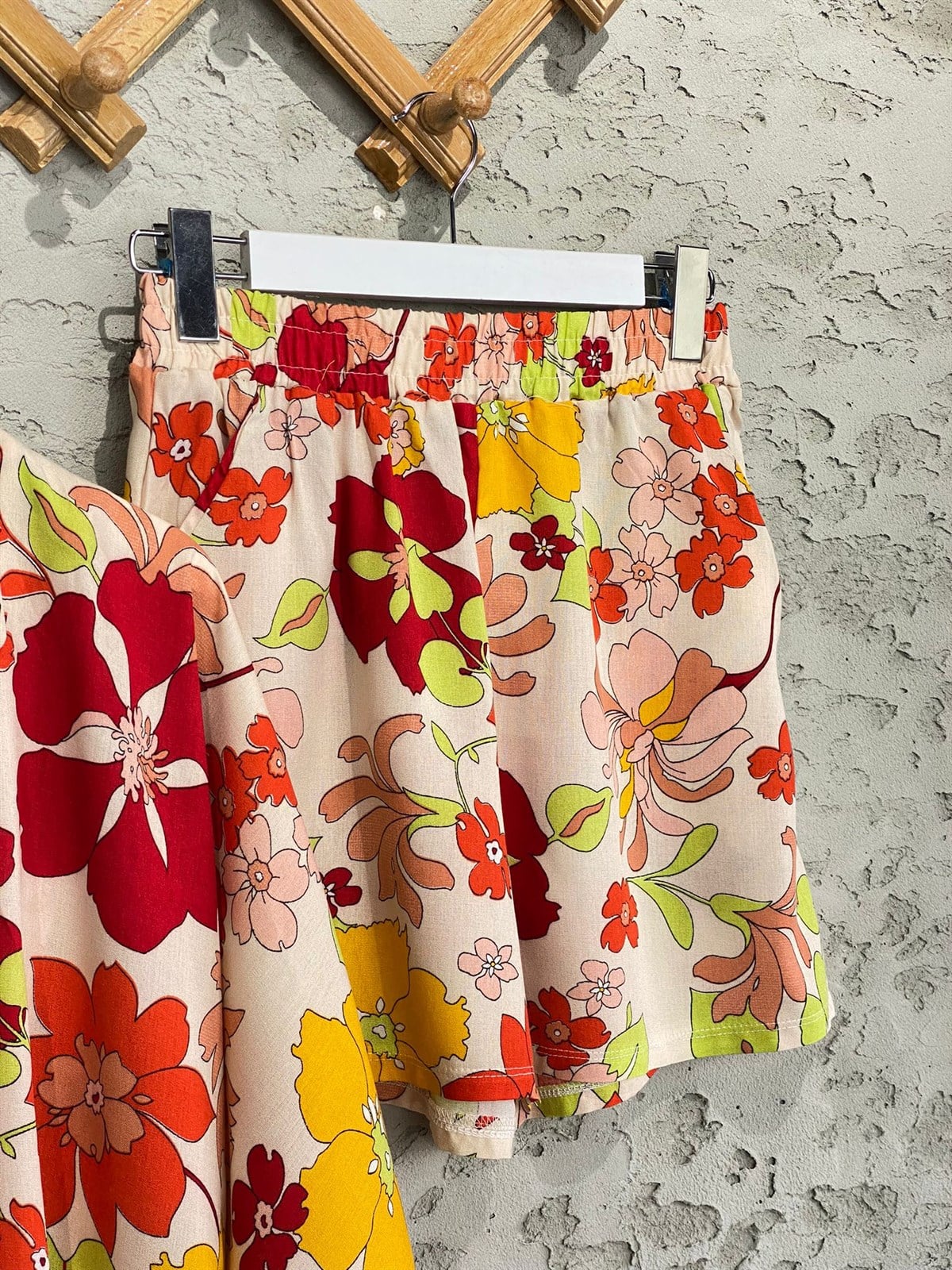 Çiçek Desenli Kimono Şort Takım 