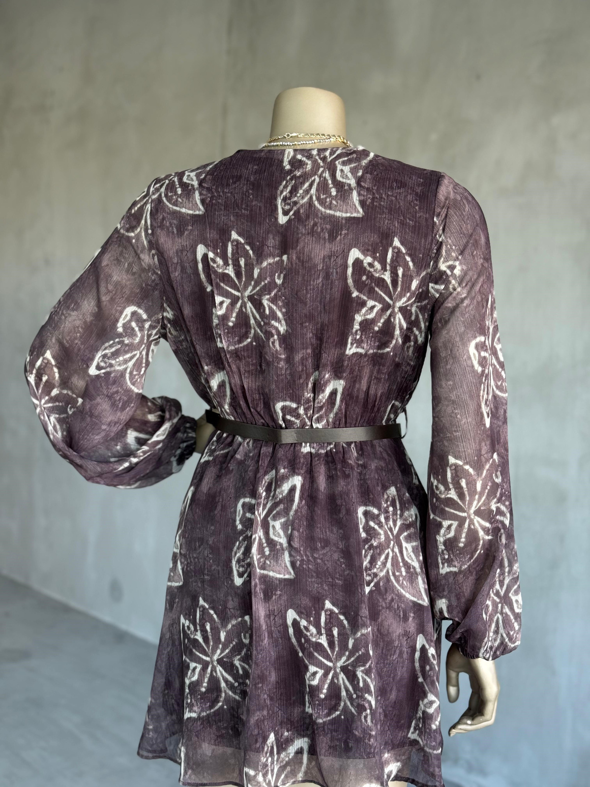Çiçekli Şifon Mini Elbise (Kahve)