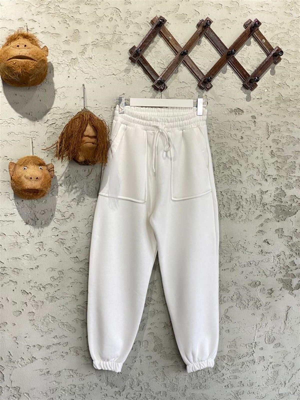 Çift Cepli Şerit Detaylı Jogger Pantolon (Ekru)