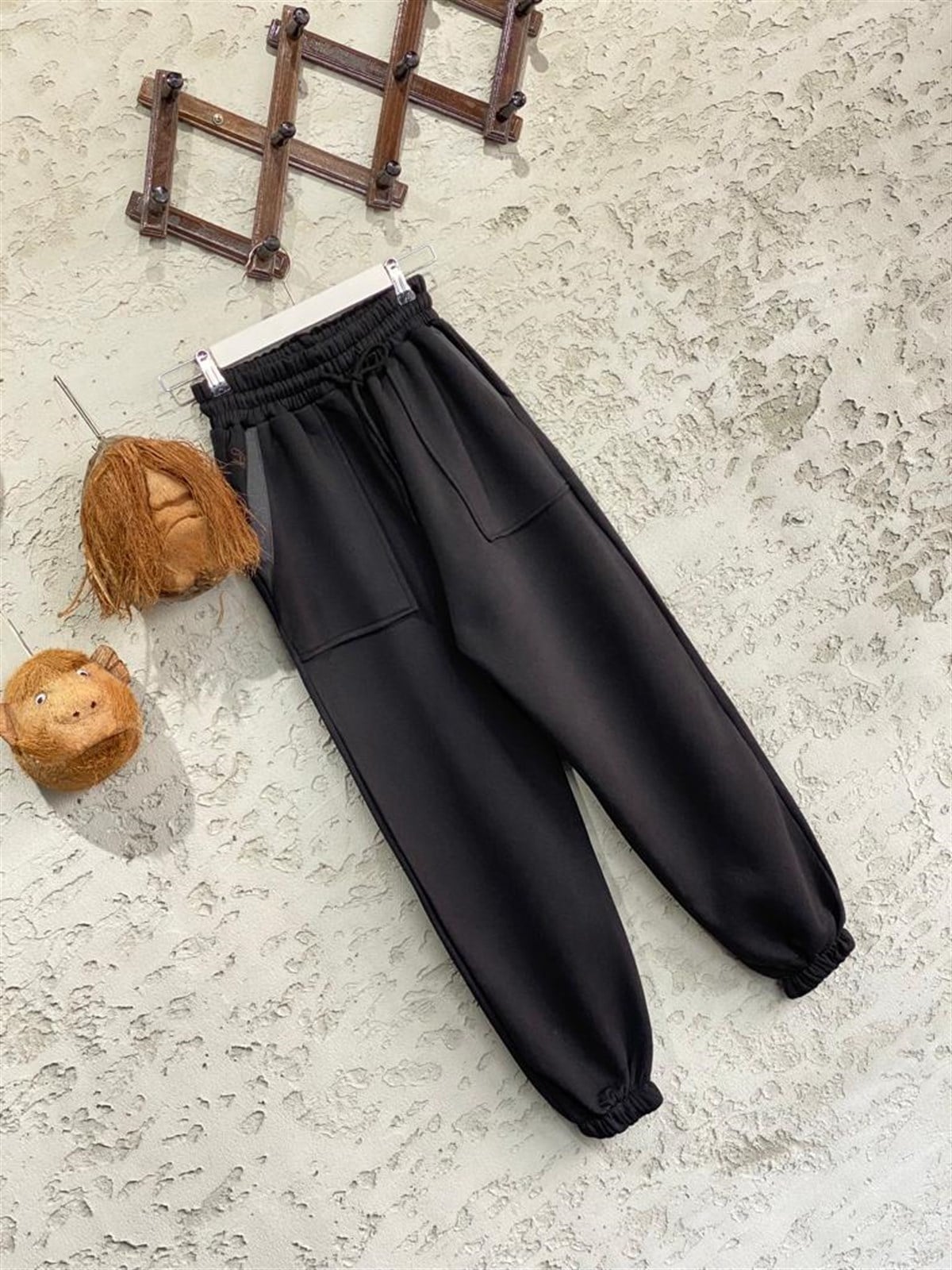 Çift Cepli Şerit Detaylı Jogger Pantolon (Siyah)