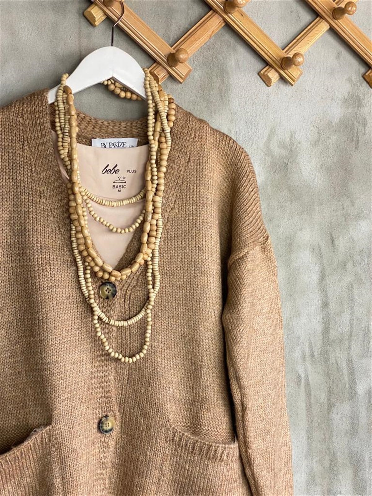 Çift Cepli Yumoş Örgü Hırka (Camel)