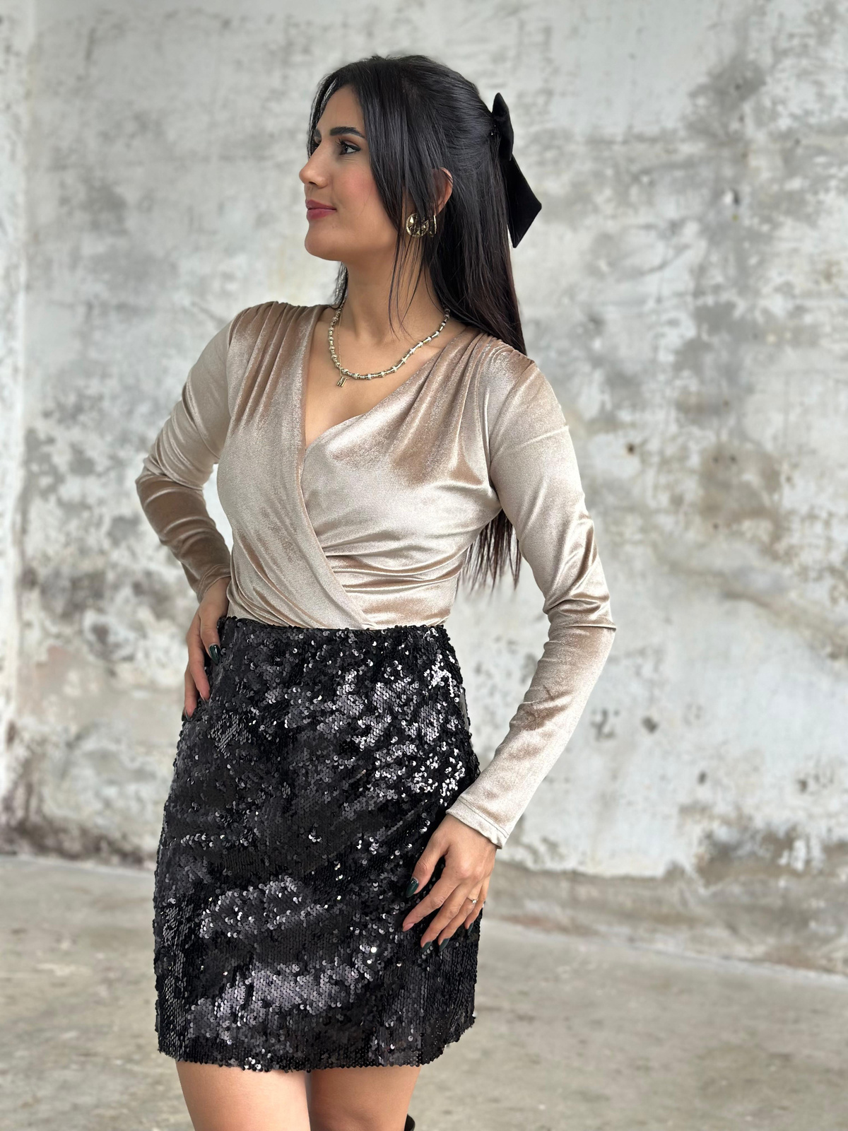 Çift Payet Geçişli Mini Etek (Siyah)