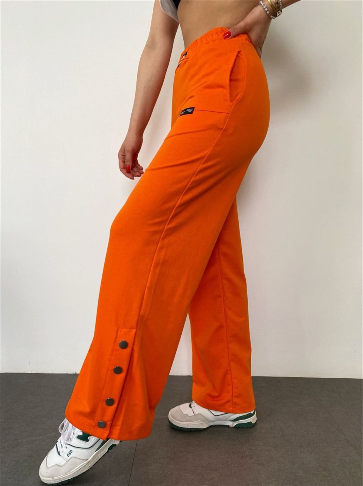 Çıtçıt Detaylı Bol Paça Pantolon (Oranj)