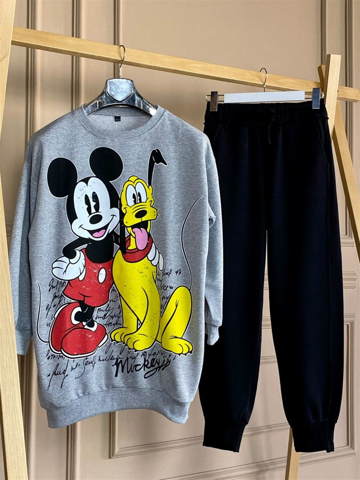 Çizgi Kahraman Baskı Detaylı Tunik Sweat (Gri)