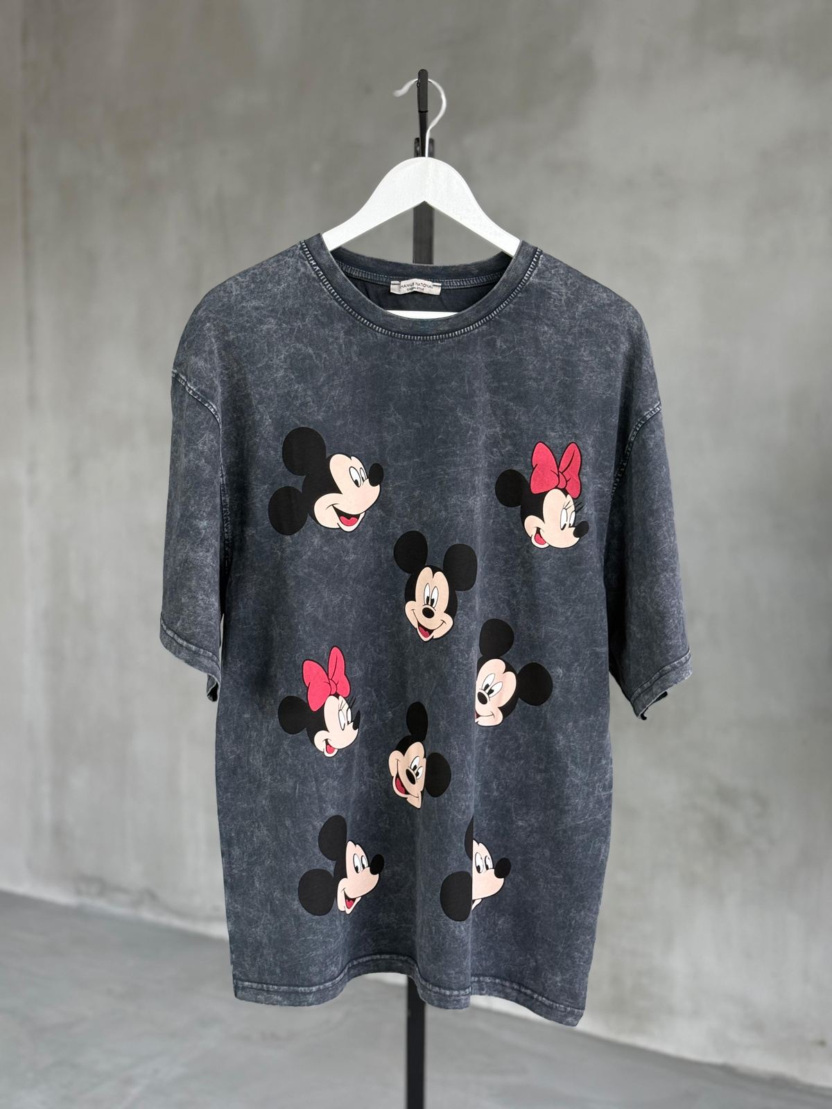 Çoklu Mickey Baskılı Taş Yıkama Oversize Dokuma TAKIM (Antrasit)