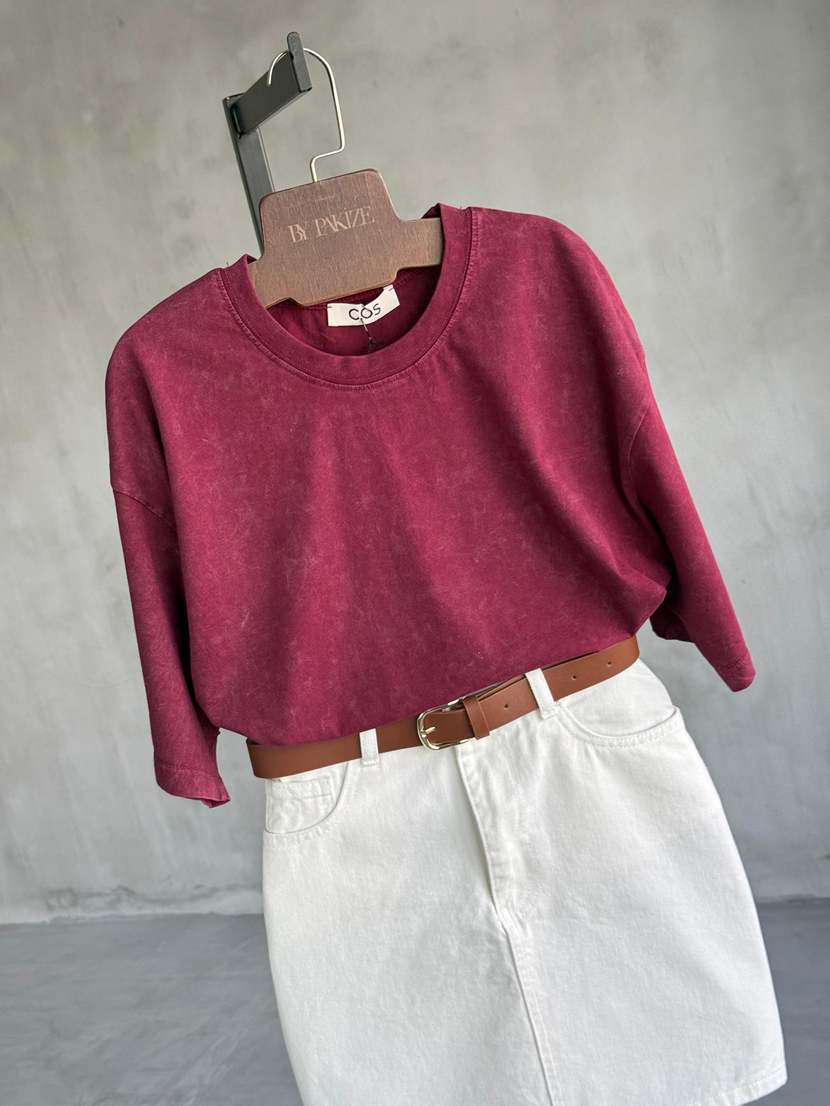 Cos Taş Yıkama Tişört (Bordo)
