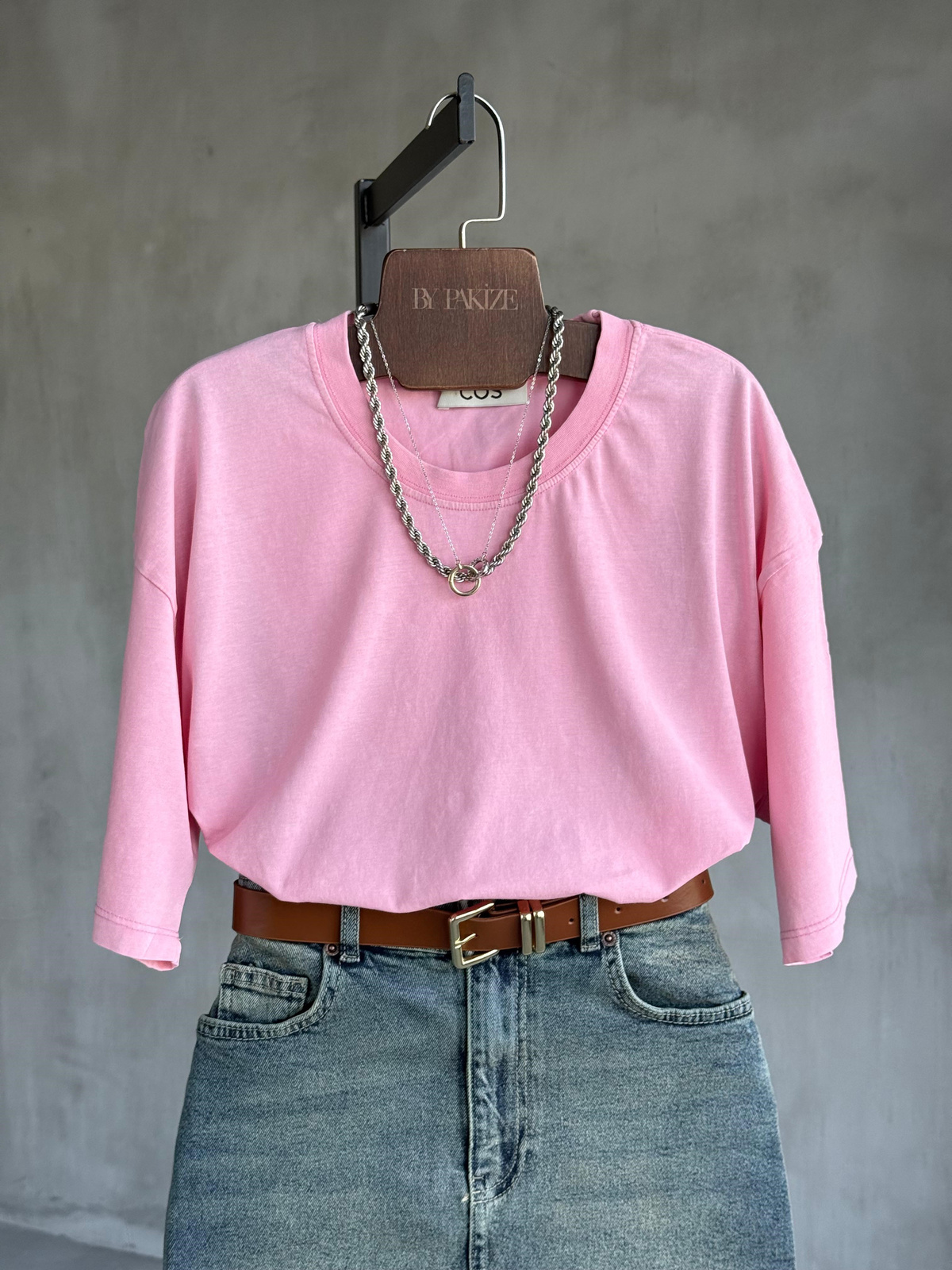 Cos Taş Yıkama Tişört (Pembe)