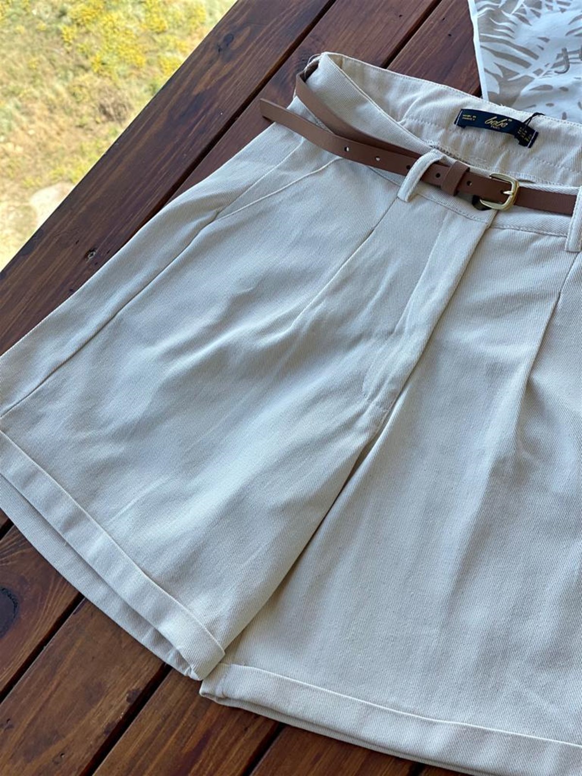 Coton Kumaş Şort (Bej)