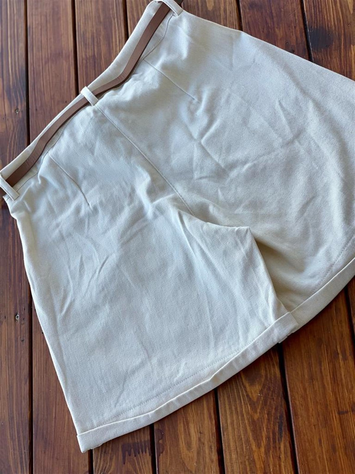 Coton Kumaş Şort (Bej)