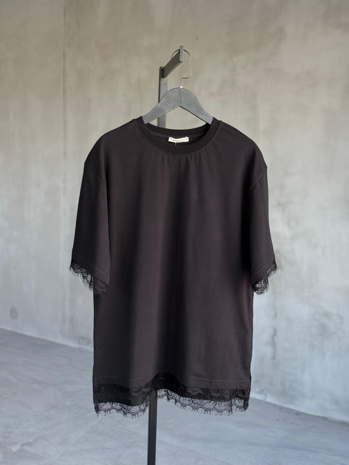Dantel Detaylı Oversize Tunik Tişört (Siyah)