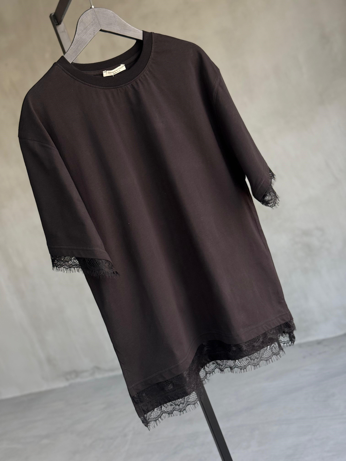 Dantel Detaylı Oversize Tunik Tişört (Siyah)