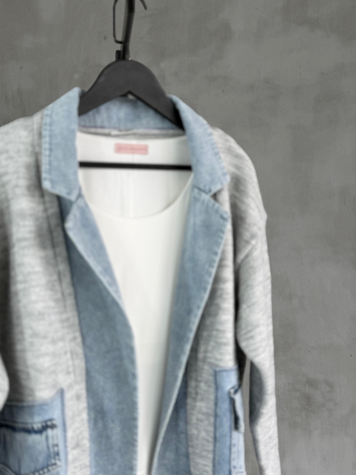 Denim Detaylı Yün Ceket (Gri)