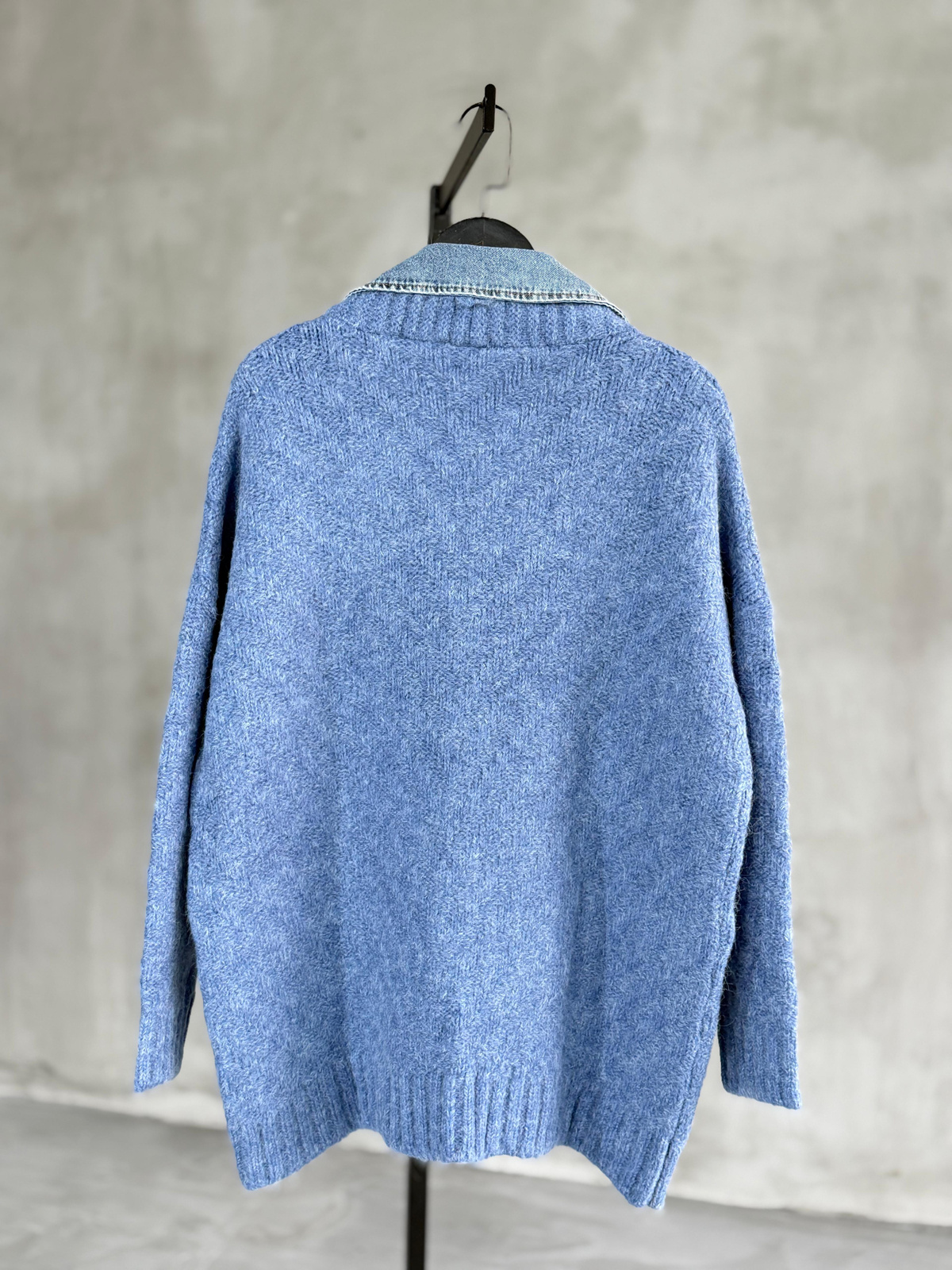 Denim Detaylı Yün Ceket (Mavi)