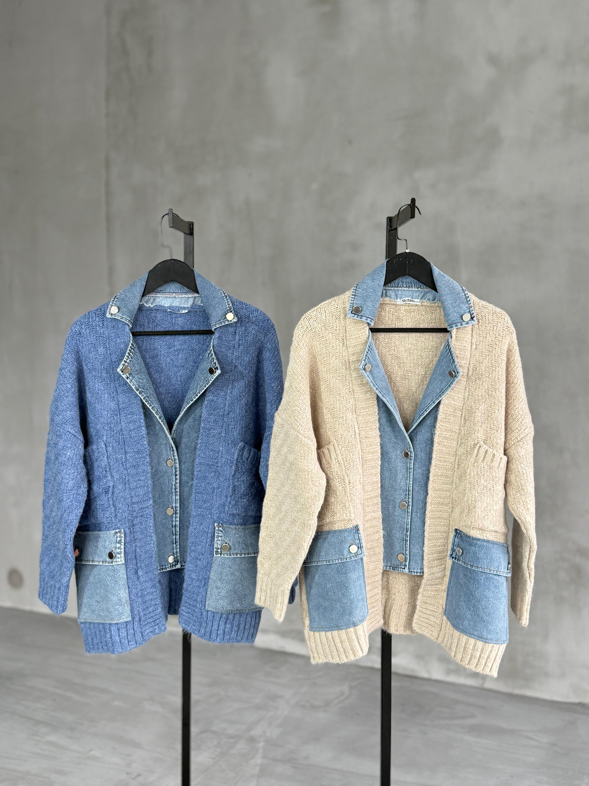 Denim Detaylı Yün Ceket (Mavi)