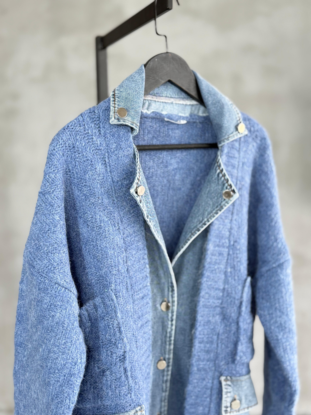 Denim Detaylı Yün Ceket (Mavi)