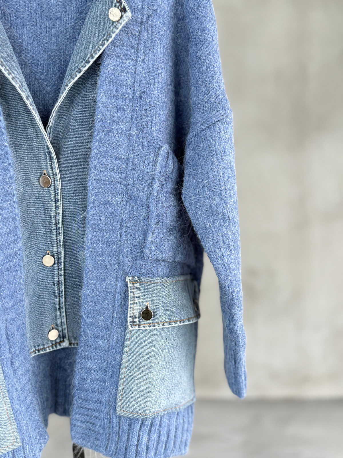 Denim Detaylı Yün Ceket (Mavi)