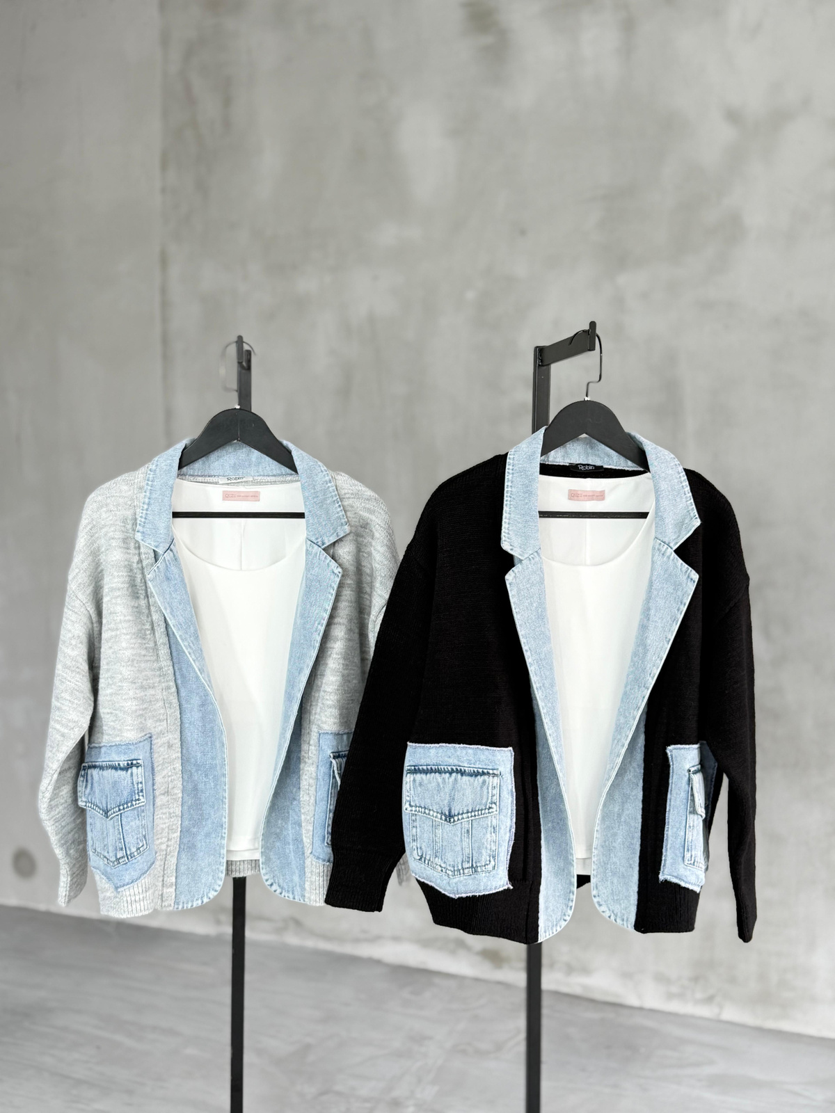 Denim Detaylı Yün Ceket (Siyah)