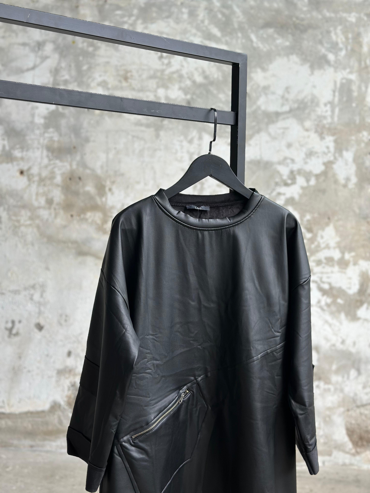Deri İçi Nubuk Kumaş Tunik Sweat (Siyah)