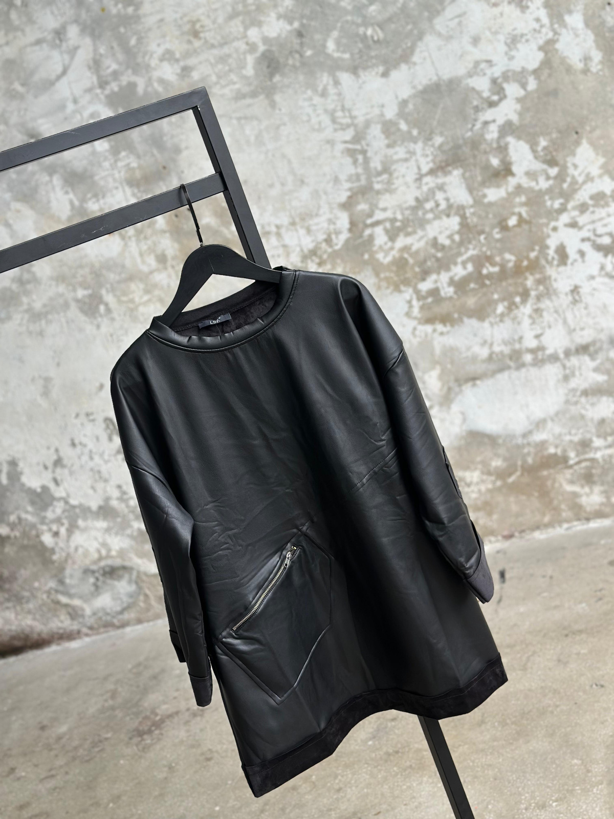 Deri İçi Nubuk Kumaş Tunik Sweat (Siyah)