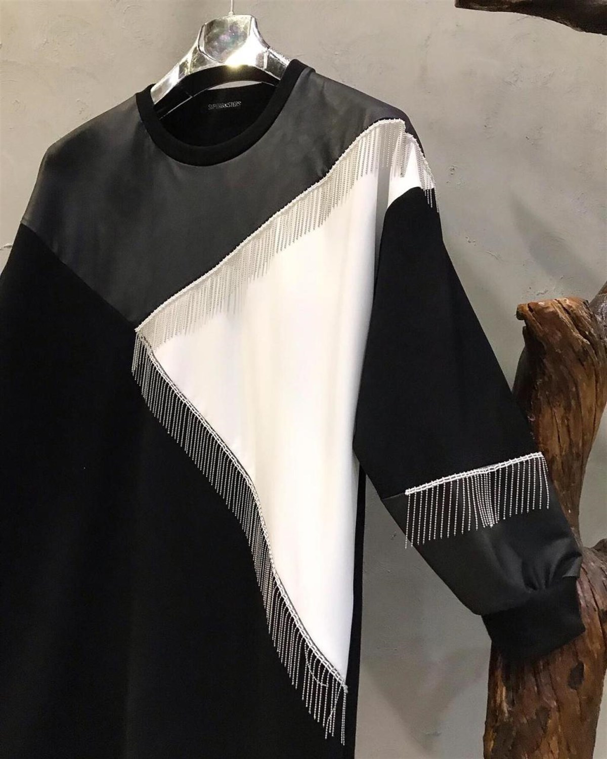 Deri ve Zincir Detaylı Sweat Tunik Elbise
