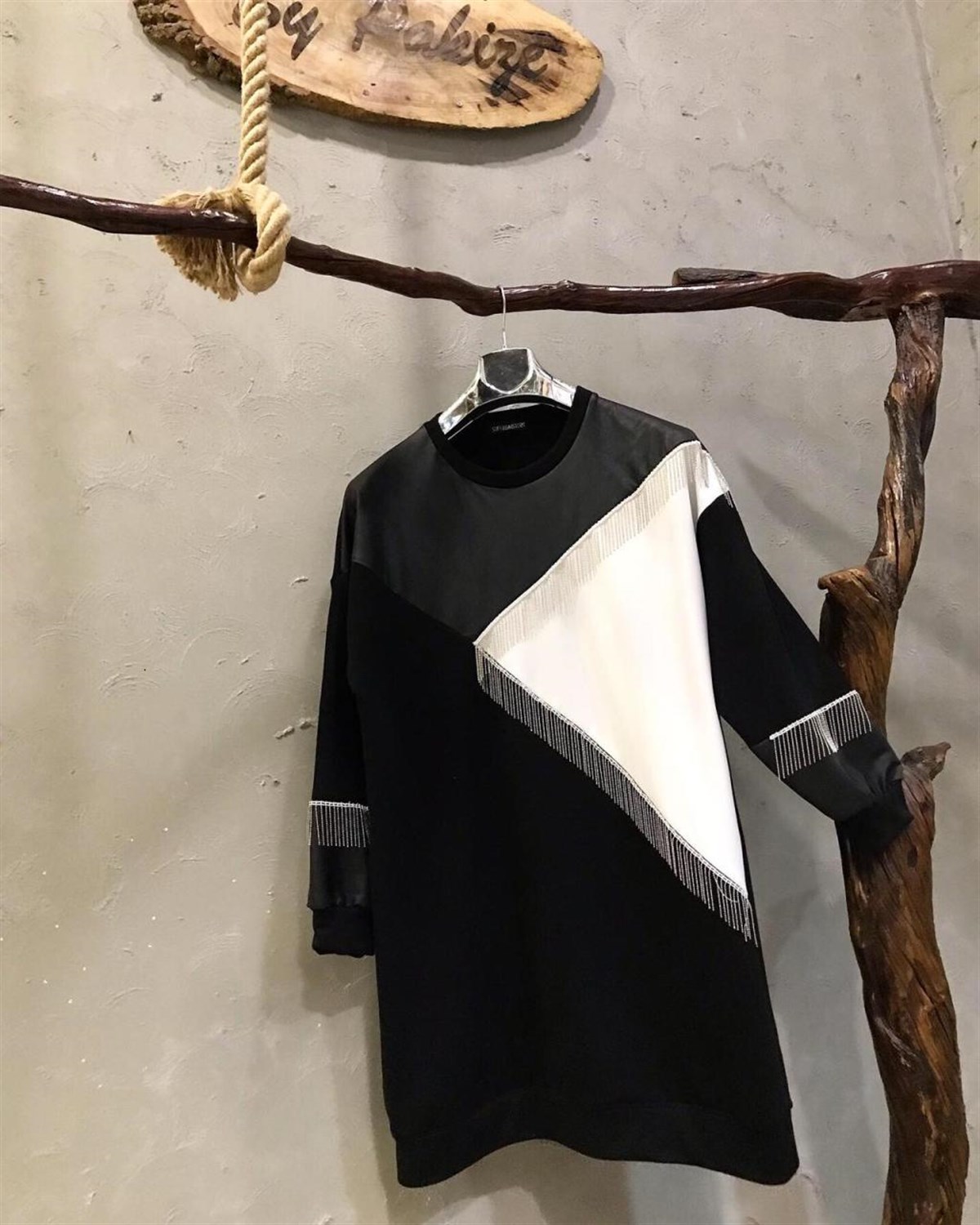 Deri ve Zincir Detaylı Sweat Tunik Elbise