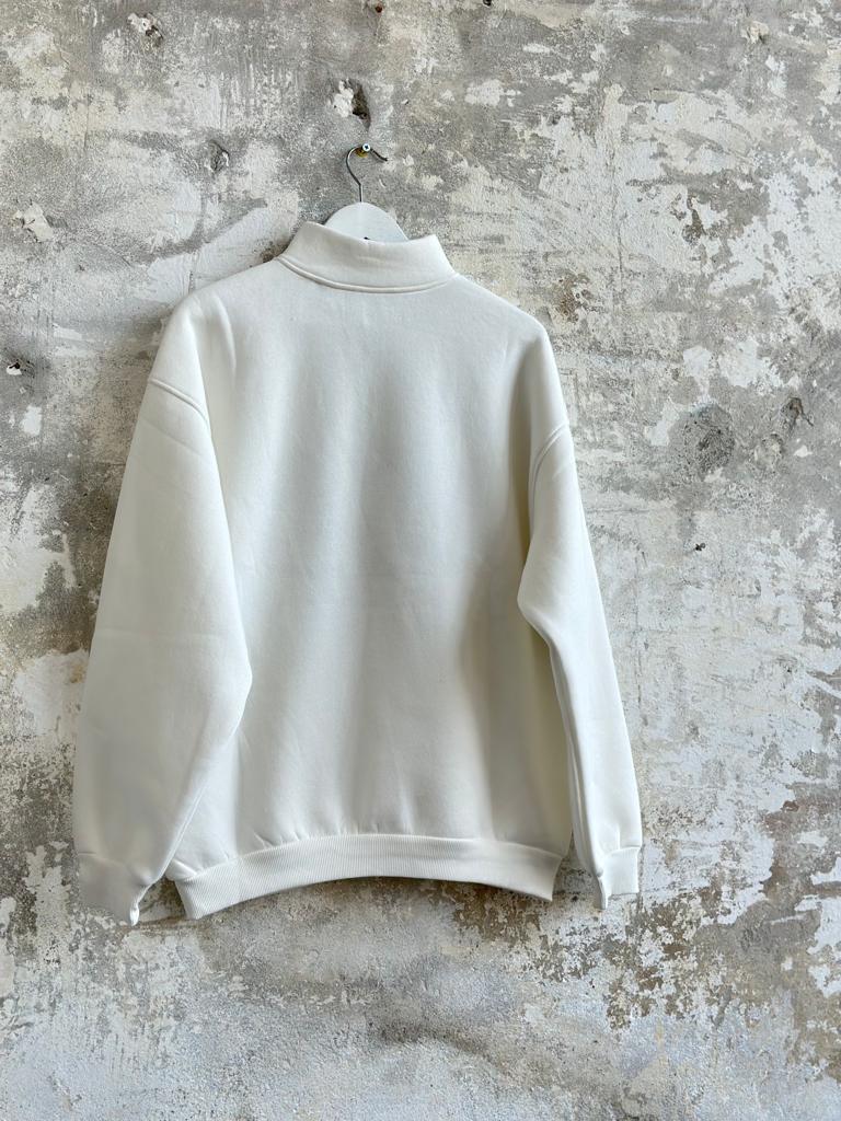 Dikiş Baskılı Oversize Kadın Sweat (Ekru)