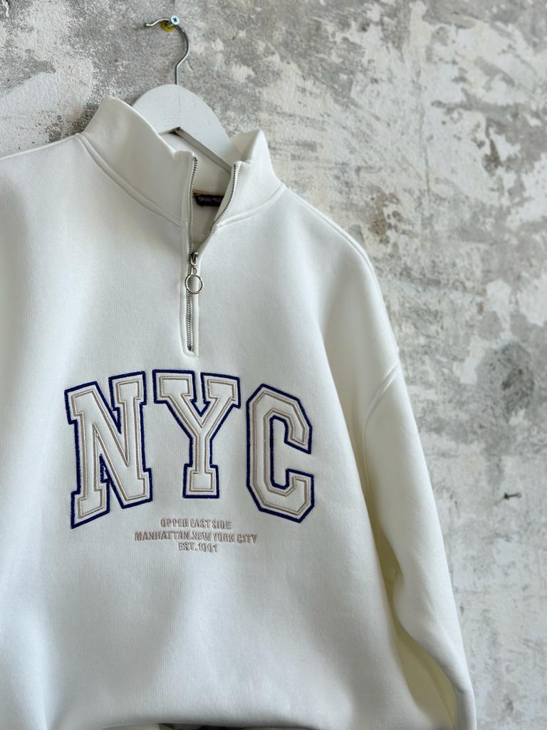 Dikiş Baskılı Oversize Kadın Sweat (Ekru)