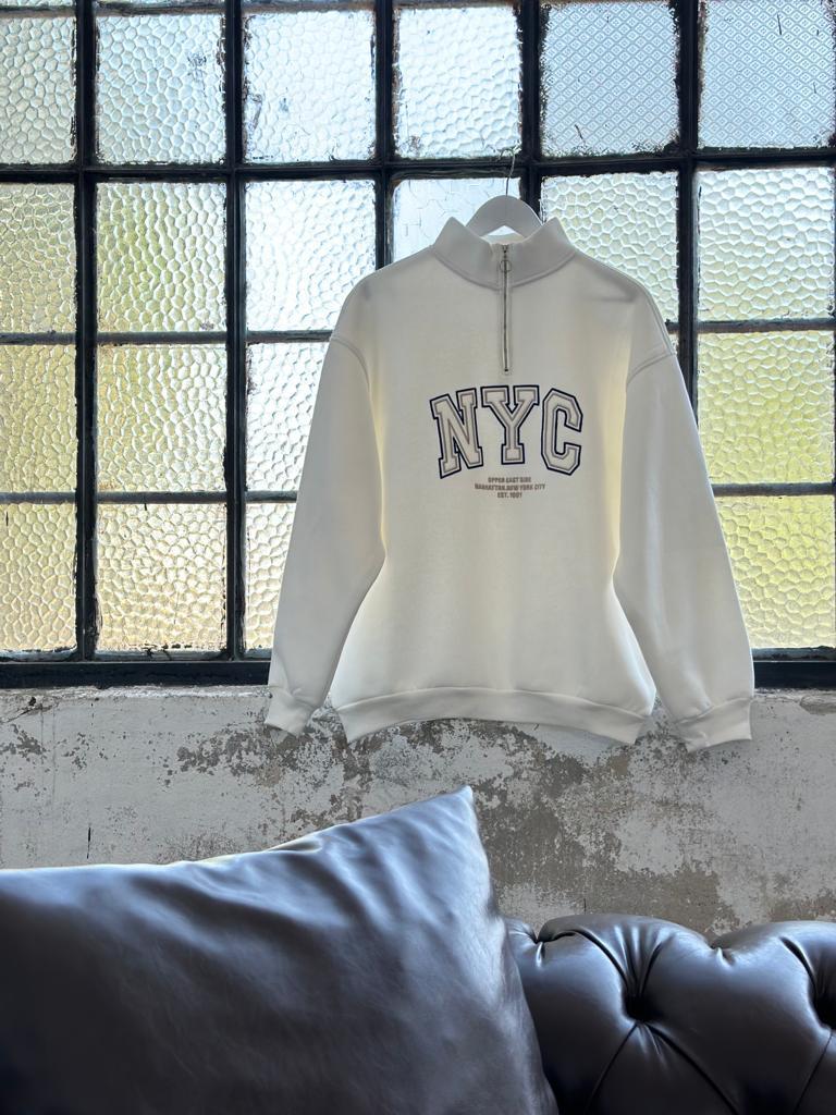 Dikiş Baskılı Oversize Kadın Sweat (Ekru)