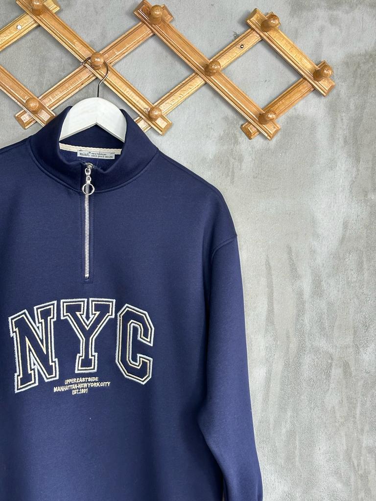 Dikiş Baskılı Oversize Kadın Sweat (Lacivert)
