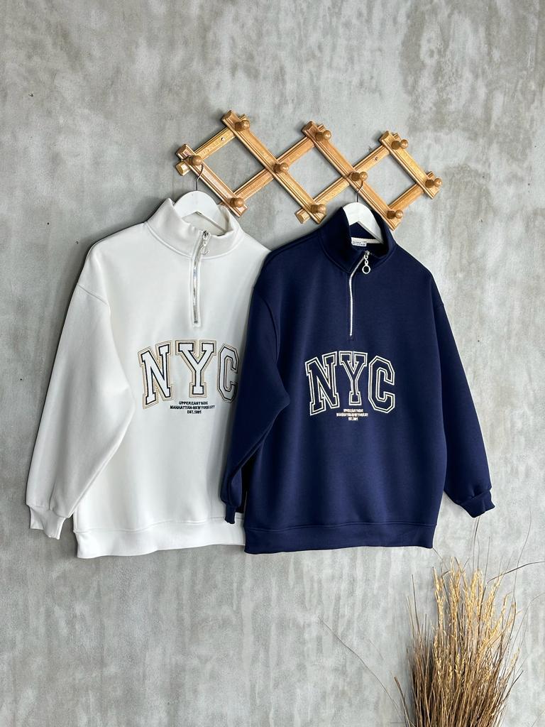Dikiş Baskılı Oversize Kadın Sweat (Lacivert)