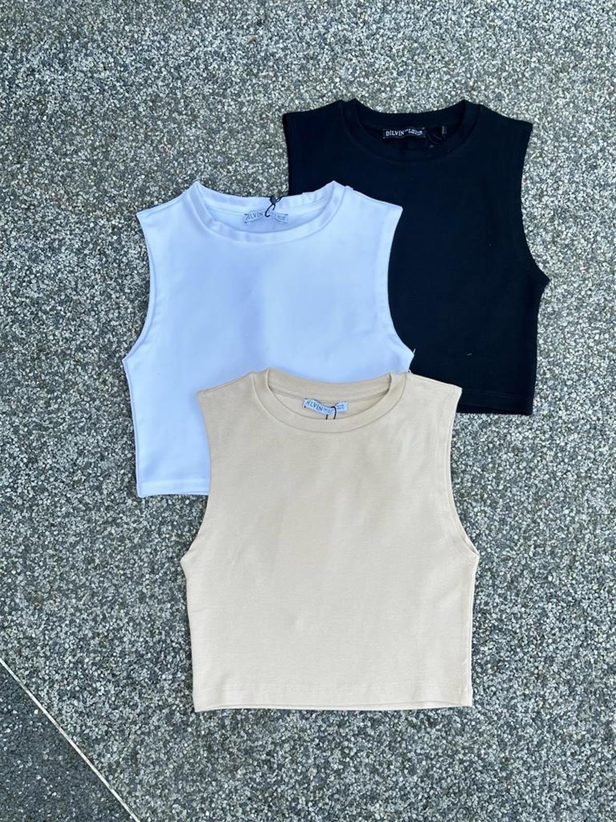 Dilvin Crop Top (Beyaz/Siyah/Bej)