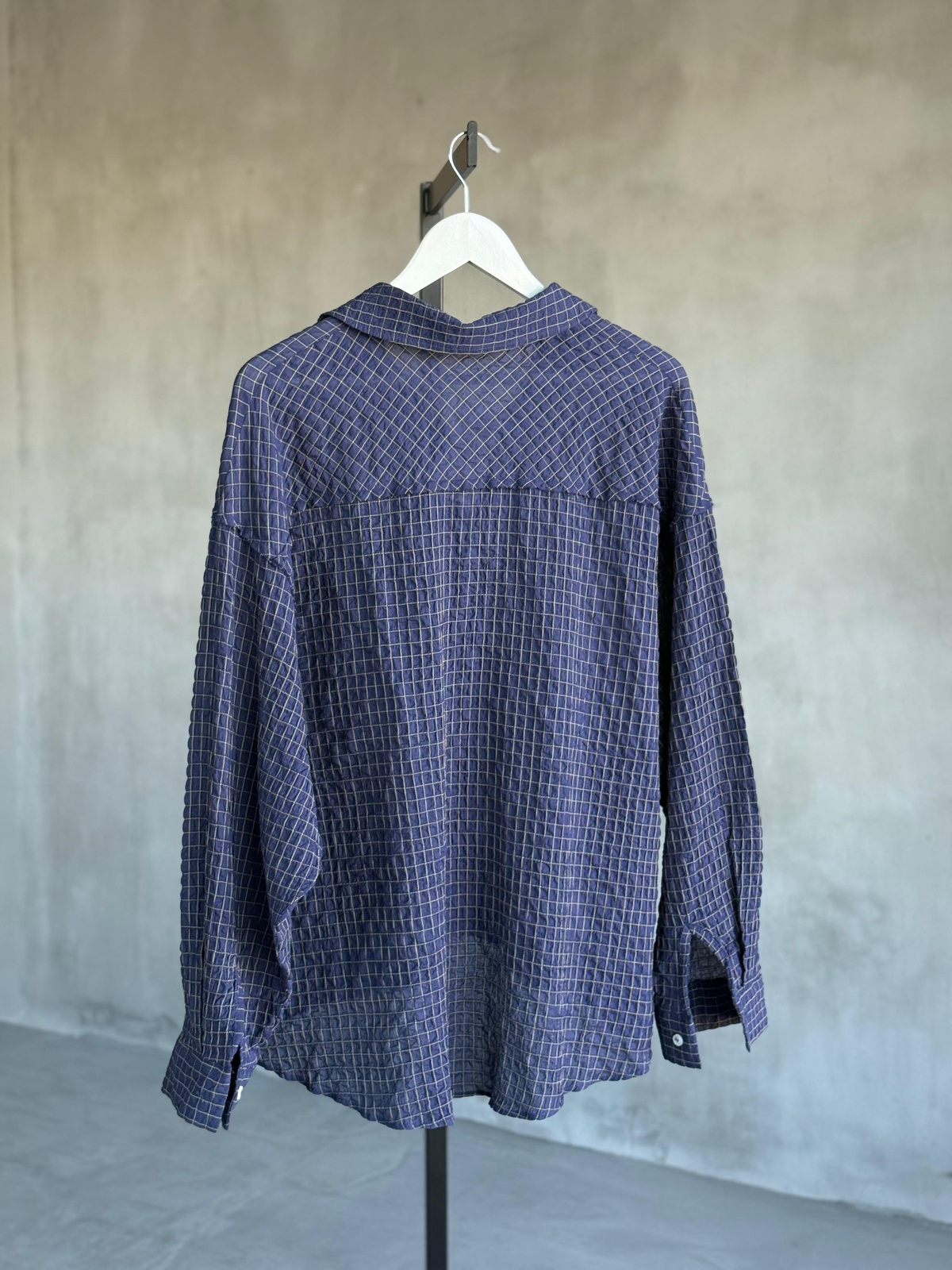Dış Dikişli Oversize Kareli Gömlek (Lacivert)