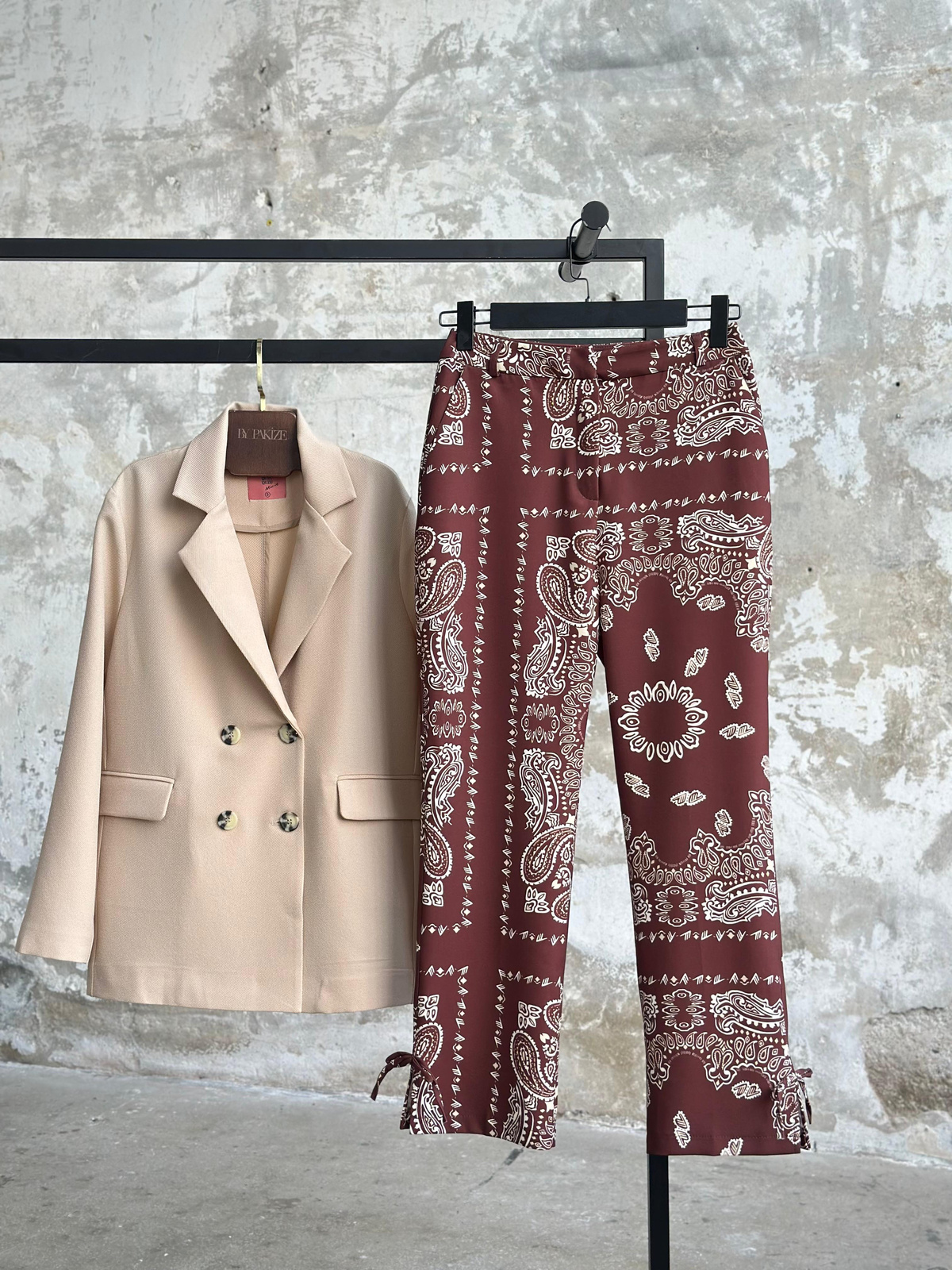 Dokuma Düğme Detaylı Blazer Ceket (Bej)