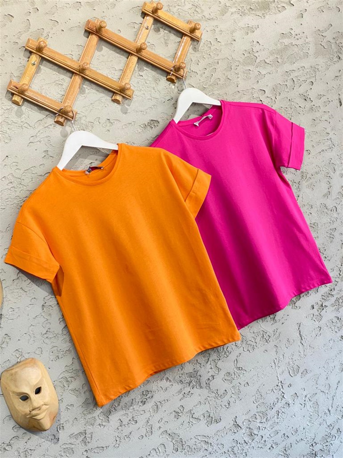 Double Kol Rahat Tshirt (Oranj/Fuşya)
