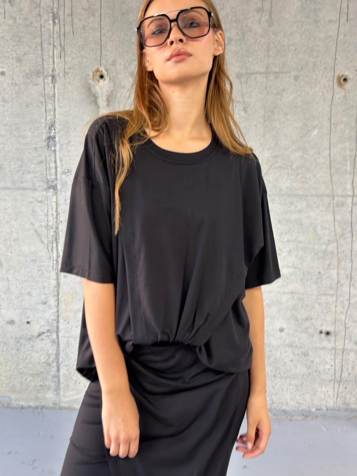 Drapeli Etek & Oversize Bluz Takım(Siyah)