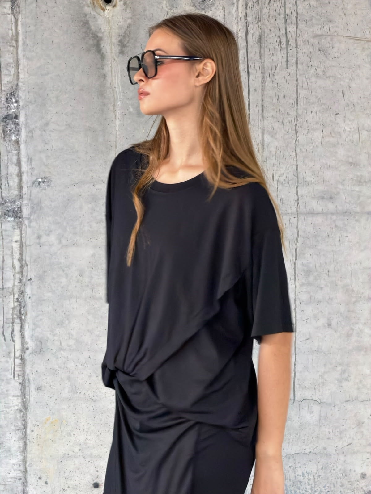 Drapeli Etek & Oversize Bluz Takım(Siyah)