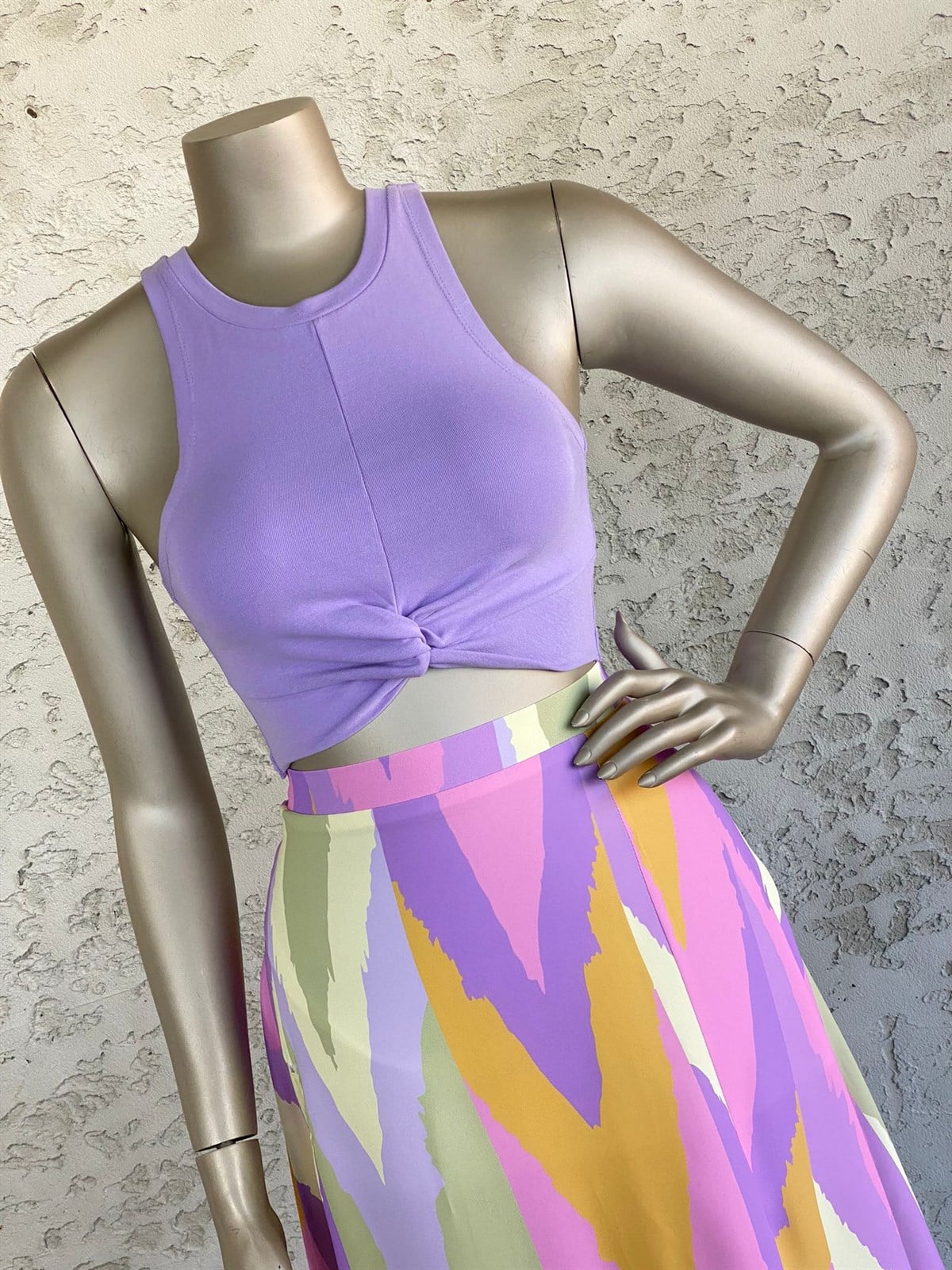 Düğümlü Crop Top (Lila)