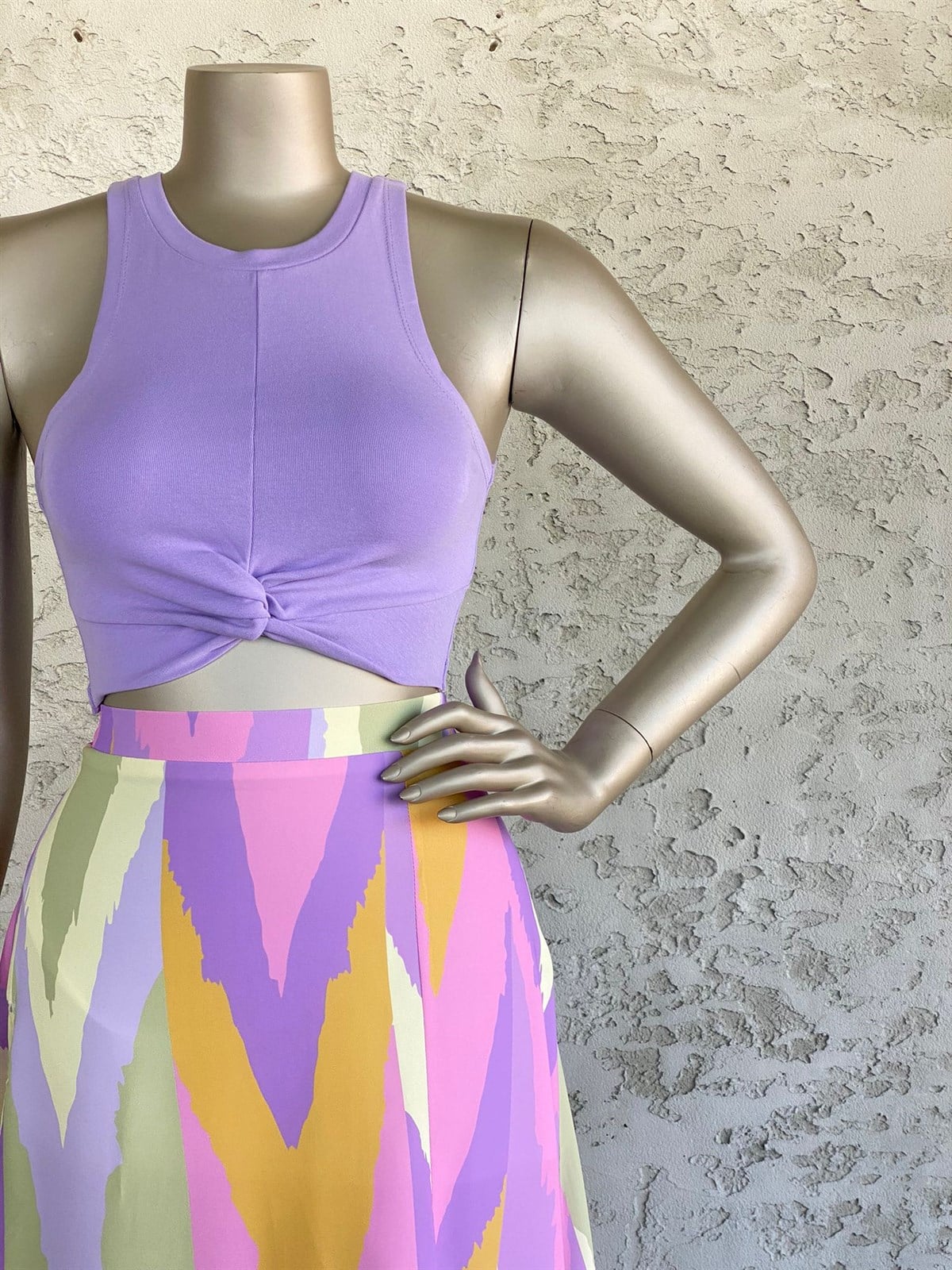 Düğümlü Crop Top (Lila)